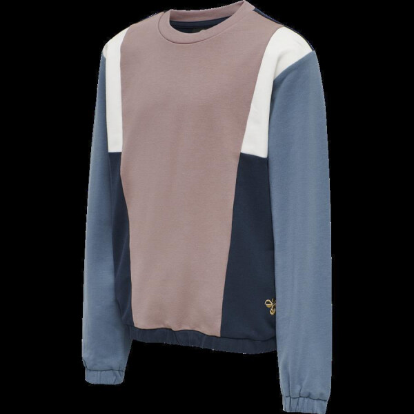 Sweatshirt in mauve mit blauen &Auml;rmeln und Kontrasteins&auml;tzen