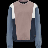 Sweatshirt in mauve mit blauen &Auml;rmeln und Kontrasteins&auml;tzen