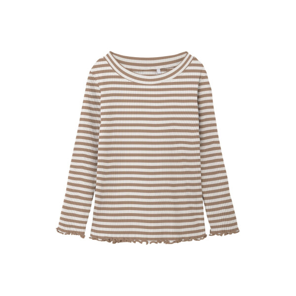 Geripptes Langarmshirt mit Streifen, beige/wei&szlig;