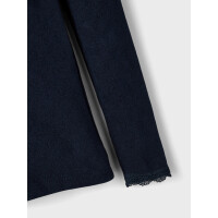 Langarmshirt mit Lochstickerei und Spitzenborte, dunkelblau