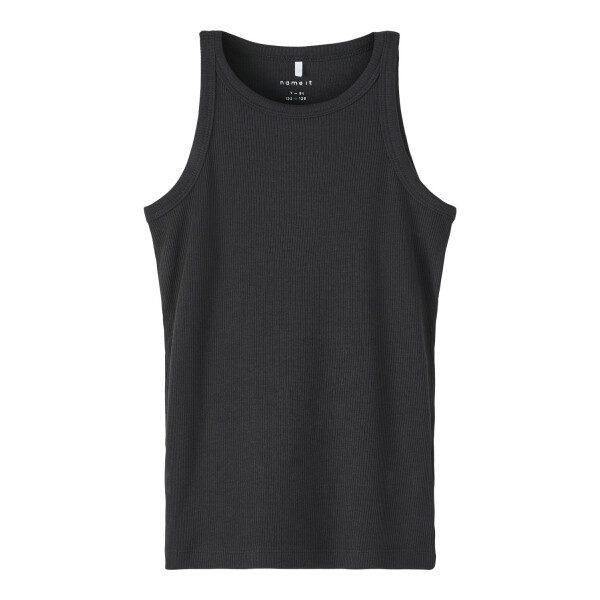 Kids Tanktop mit breiten Tr&auml;gern in Rippoptik, schwarz
