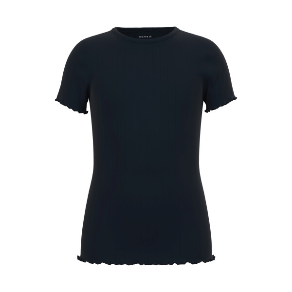 Kids T-Shirt mit breiten Rippstreifen, schwarz