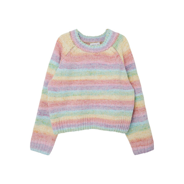 Kids Cropped Strickpullover mit Streifen,Pastell Regenbogen