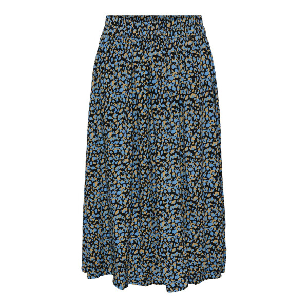 Midi Rock mit Leomuster, blau/gelb