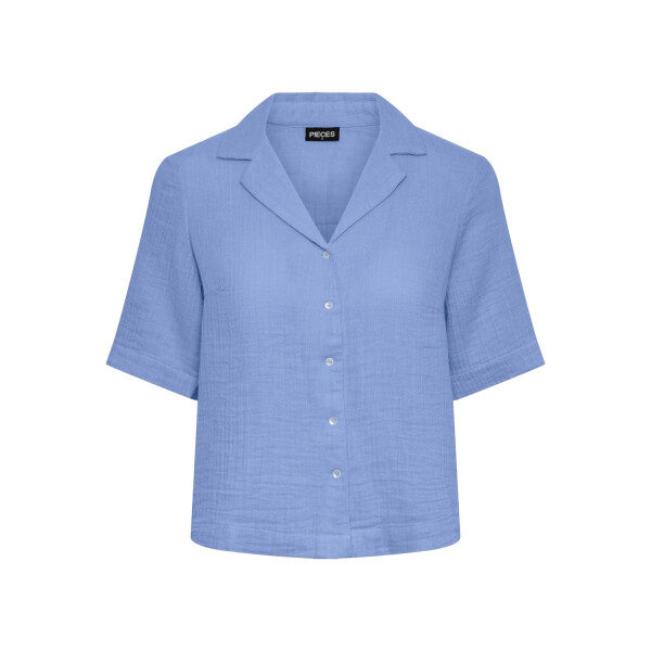 Kurz&auml;rmelige Bluse mit Knopfleiste, hellblau