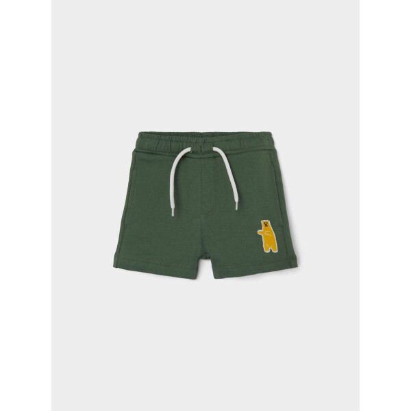 Mini Sweat-Shorts, gr&uuml;n mit B&auml;r Applikation