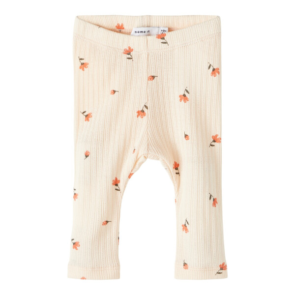 Babylegging mit Strickmuster und Bl&uuml;mchen, peach