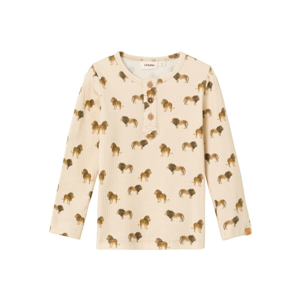 Mini Langarmshirt gerippt mit L&ouml;wen. beige