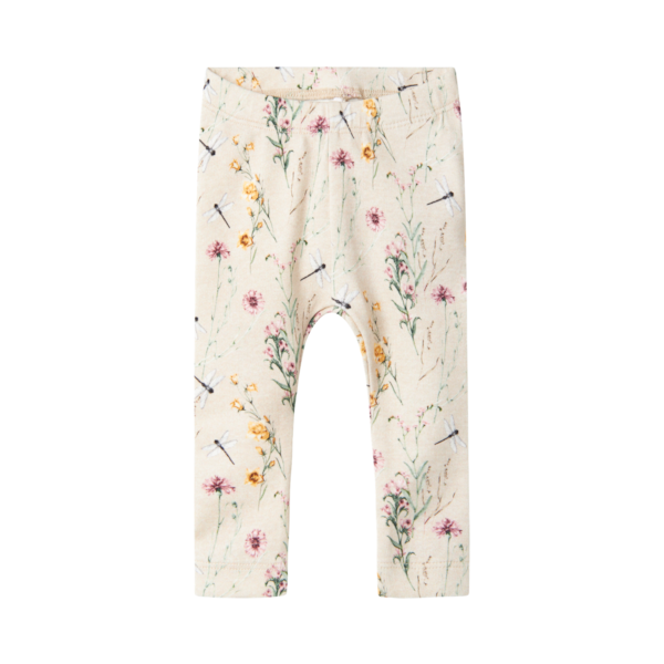 Baby Leggings mit Blumenmuster und Libellen, beige