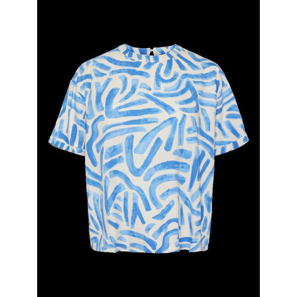 Kurzarm-Oberteil graphische Muster, beige/blau