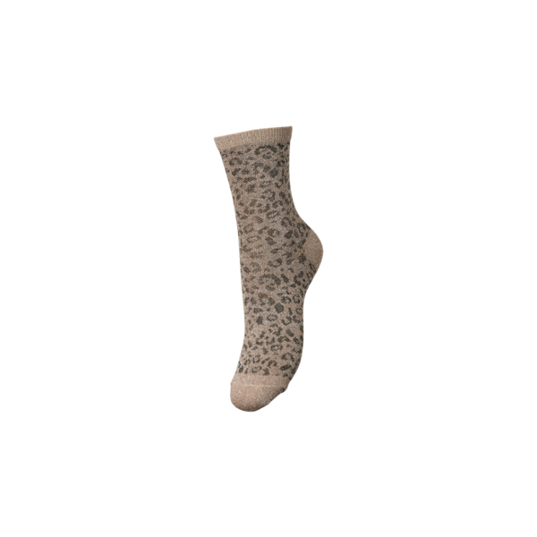 Socken mit Leo-Print und Glitzer, beige/silber