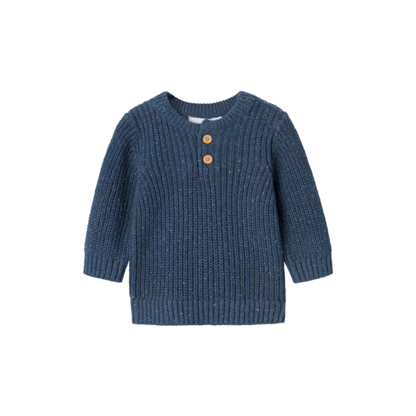 Strickpulli mit kleiner Knopfleiste, blau meliert