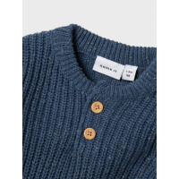 Strickpulli mit kleiner Knopfleiste, blau meliert