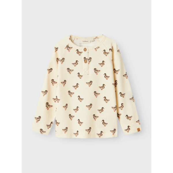 Mini Langarmshirt gerippt mit Enten, beige 98