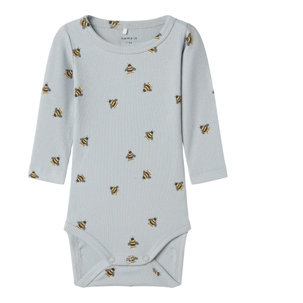Bio Babybody mit Hummeln, hellblau
