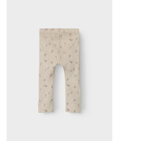 Baby Leggings mit lila Blumenmuster, beige