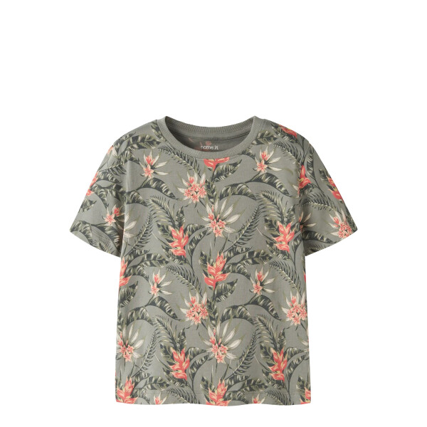 Mini T-Shirt Palmen- Blumen Design olive