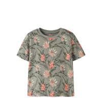 Mini T-Shirt Palmen- Blumen Design olive