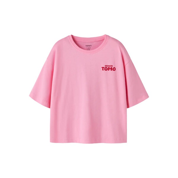 Kids Shirt mit R&uuml;ckenprint Winkekatze, pink