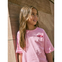Kids Shirt mit R&uuml;ckenprint Winkekatze, pink