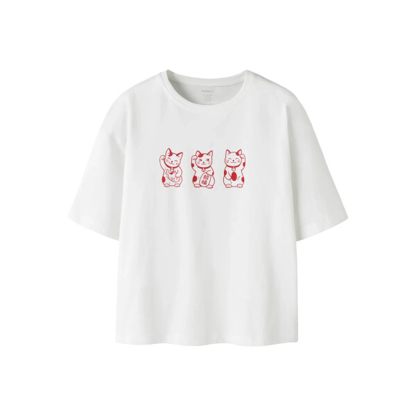Kids Shirt mit Winkekatzen, weiss