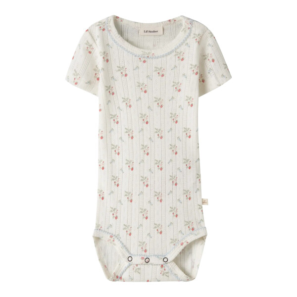 Kurzarmbody mit Erdbeerpflanzen, beige