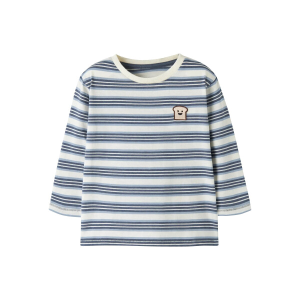 Gestreiftes Langarmshirt mit Stick-Toast, blau/wei&szlig;