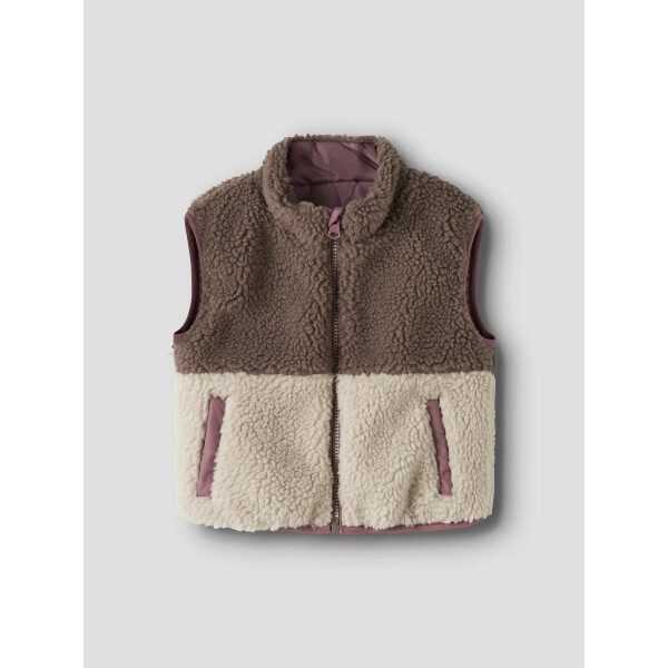 Mini Teddy Weste, braun-creme mit altrosa