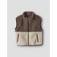 Mini Teddy Weste, braun-creme mit altrosa