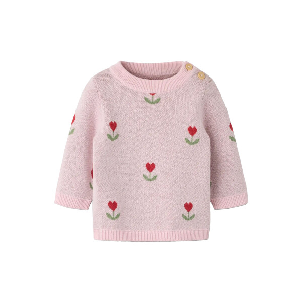 Baby-Strickpulli mit Herzblume, rosa